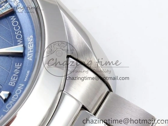 0109 Aqua Terra GMT Worldtimer 43mm VSF 1:1 Best Edition Summer Blue Dial on SS Bracelet A8938 Super Clone FashionForward 7720